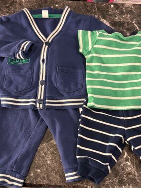 Kids Navy & Green Stripe Two-Piece One-Piece Set